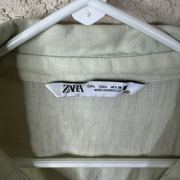 ZARA Womens 100% Linen Top Cropped Button Up Size L  Pockets Lagenlook Slouchy - Picture 4 of 9